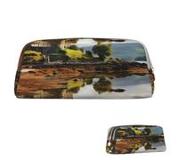 SDTYKHJ Pencil Case Scotland Castle Water Lake Scottish Big Pencil Bag Portable Coin Pouch Aesthetic Cosmetic Bag Leather Makeup Bag, Gold, One Size