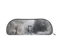 SDTYKHJ Pencil Case Snowy Train Tracks Big Pencil Bag Portable Coin Pouch Aesthetic Cosmetic Bag Leather Makeup Bag, Gold, One Size