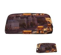 SDTYKHJ Pencil Case Sunset in Budapest Big Pencil Bag Portable Coin Pouch Aesthetic Cosmetic Bag Leather Makeup Bag, Silver, One Size