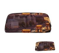 SDTYKHJ Pencil Case Sunset in Budapest Big Pencil Bag Portable Coin Pouch Aesthetic Cosmetic Bag Leather Makeup Bag, Gold, One Size