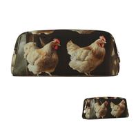 SDTYKHJ Pencil Case Three Chickens Big Pencil Bag Portable Coin Pouch Aesthetic Cosmetic Bag Leather Makeup Bag, Gold, One Size