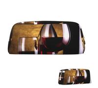 SDTYKHJ Pencil Case Three Wine Bottles and Glass Over Big Pencil Bag Portable Coin Pouch Aesthetic Cosmetic Bag Leather Makeup Bag, Gold, One Size