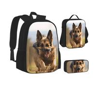 SDTYKHJ Running German Shepherd Dog Backpack with Lunch Box and Pencil Case Set Large Capacity Casual Daypack Travel Backpack Rucksack