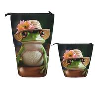 SDTYKHJ Standing Pencil Case Pop Up Pen Case Cute Frog in Hat Telescopic Pencil Pouch Cute Pen Holder Large Capacity Makeup Bag Portable Makeup Pouch Cosmetics Bag Travel Toiletry Bag