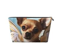 SDTYKHJ Travel Makeup Bag Large Capacity Cosmetic Bags for Women,Waterproof Portable Shaving Bag Small Toiletry Bag Brown Chihuahua Angel Wings Leather Cosmetic Organizer Bags for Traveling, Silver