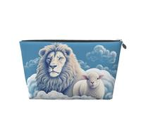 SDTYKHJ Travel Makeup Bag Large Capacity Cosmetic Bags for Women,Waterproof Portable Shaving Bag Small Toiletry Bag Lamb with A Lion On The Clouds Leather Cosmetic Organizer Bags for Traveling, Silver