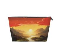 SDTYKHJ Travel Makeup Bag Large Capacity Cosmetic Bags for Women,Waterproof Portable Shaving Bag Small Toiletry Bag Rising Sun Leather Cosmetic Organizer Bags for Traveling, Silver, One size