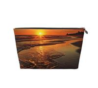 SDTYKHJ Travel Makeup Bag Large Capacity Cosmetic Bags for Women,Waterproof Portable Shaving Bag Small Toiletry Bag Orange Sunrise Beach Leather Cosmetic Organizer Bags for Traveling, Silver, One Size