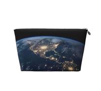 SDTYKHJ Travel Makeup Bag Large Capacity Cosmetic Bags for Women,Waterproof Portable Shaving Bag Small Toiletry Bag Earth from The Outer Space Leather Cosmetic Organizer Bags for Traveling, Silver