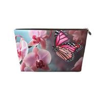 SDTYKHJ Travel Makeup Bag Large Capacity Cosmetic Bags for Women,Waterproof Portable Shaving Bag Small Toiletry Bag Orchid Flower Butterfly Spring Leather Cosmetic Organizer Bags for Traveling, Gold