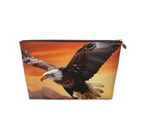 SDTYKHJ Travel Makeup Bag Large Capacity Cosmetic Bags for Women,Waterproof Portable Shaving Bag Small Toiletry Bag Eagle flying in the sunset Leather Cosmetic Organizer Bags for Traveling, Silver