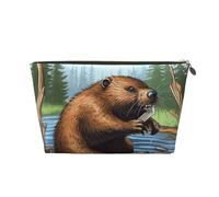 SDTYKHJ Travel Makeup Bag Large Capacity Cosmetic Bags for Women,Waterproof Portable Shaving Bag Small Toiletry Bag Busy Beaver Cartoon Leather Cosmetic Organizer Bags for Traveling, Gold, One size