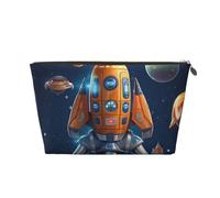 SDTYKHJ Travel Makeup Bag Large Capacity Cosmetic Bags for Women,Waterproof Portable Shaving Bag Small Toiletry Bag Cartoon Spaceship Rocket Leather Cosmetic Organizer Bags for Traveling, Gold, One