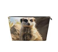SDTYKHJ Travel Makeup Bag Large Capacity Cosmetic Bags for Women,Waterproof Portable Shaving Bag Small Toiletry Bag Meerkat Animal Leather Cosmetic Organizer Bags for Traveling, Silver, One Size