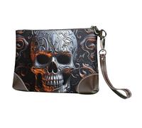 SDTYKHJ Women's Leather Wristlet Purses Clutch Wallet Cool Skull Graphics Handbag Ladies Evening Bag Cell Phone Pouch Bag