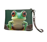 SDTYKHJ Women's Leather Wristlet Purses Clutch Wallet Green Funny Frog Handbag Ladies Evening Bag Cell Phone Pouch Bag