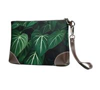 SDTYKHJ Women's Leather Wristlet Purses Clutch Wallet Green Long Leaves Handbag Ladies Evening Bag Cell Phone Pouch Bag