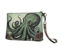 SDTYKHJ Women's Leather Wristlet Purses Clutch Wallet Green Octopus Handbag Ladies Evening Bag Cell Phone Pouch Bag