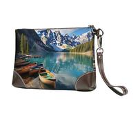 SDTYKHJ Women's Leather Wristlet Purses Clutch Wallet Moraine Lake Canoes Handbag Ladies Evening Bag Cell Phone Pouch Bag
