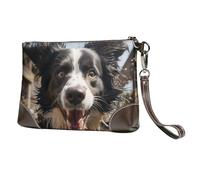 SDTYKHJ Women's Leather Wristlet Purses Clutch Wallet Pastor Border Collie Handbag Ladies Evening Bag Cell Phone Pouch Bag