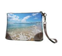 SDTYKHJ Women's Leather Wristlet Purses Clutch Wallet Sea and Beach Handbag Ladies Evening Bag Cell Phone Pouch Bag