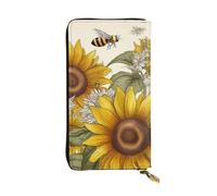 SDTYKHJ Women's Wallet Clutch Large Capacity Long Wallet Bees Sunflowers Daisy Rose Flowers Leather Ladies Card Phone Holder Travel Purse