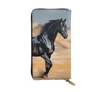 SDTYKHJ Women's Wallet Clutch Large Capacity Long Wallet Black Arabian Horse Leather Ladies Card Phone Holder Travel Purse