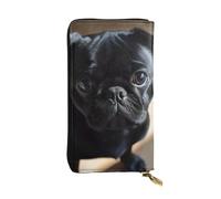 SDTYKHJ Women's Wallet Clutch Large Capacity Long Wallet Black Pug Dog Puppy Leather Ladies Card Phone Holder Travel Purse