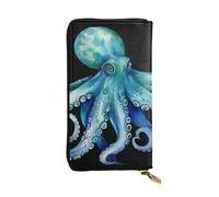 SDTYKHJ Women's Wallet Clutch Large Capacity Long Wallet Blue Watercolor Octopus Leather Ladies Card Phone Holder Travel Purse