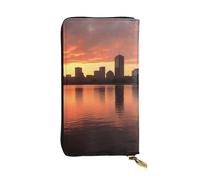SDTYKHJ Women's Wallet Clutch Large Capacity Long Wallet Boston Charles River City Skyline Sunset Leather Ladies Card Phone Holder Travel Purse