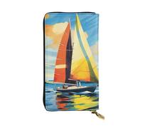 SDTYKHJ Women's Wallet Clutch Large Capacity Long Wallet Colorful Sail Boat Leather Ladies Card Phone Holder Travel Purse