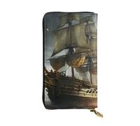 SDTYKHJ Women's Wallet Clutch Large Capacity Long Wallet Cool Pirate Ship Leather Ladies Card Phone Holder Travel Purse