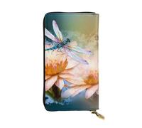 SDTYKHJ Women's Wallet Clutch Large Capacity Long Wallet Flying Dragonflies Lily Flower Leather Ladies Card Phone Holder Travel Purse