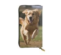 SDTYKHJ Women's Wallet Clutch Large Capacity Long Wallet Golden Retriever Running Leather Ladies Card Phone Holder Travel Purse