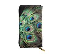 SDTYKHJ Women's Wallet Clutch Large Capacity Long Wallet Green Peacock Feather Leather Ladies Card Phone Holder Travel Purse