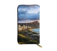 SDTYKHJ Women's Wallet Clutch Large Capacity Long Wallet Hawaii Skyline Diamond Head Volcano Leather Ladies Card Phone Holder Travel Purse