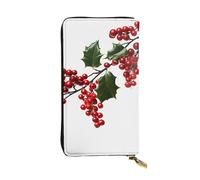 SDTYKHJ Women's Wallet Clutch Large Capacity Long Wallet Holly Berry Branches Leather Ladies Card Phone Holder Travel Purse