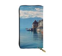 SDTYKHJ Women's Wallet Clutch Large Capacity Long Wallet Lake Geneva Switzerland Leather Ladies Card Phone Holder Travel Purse