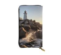 SDTYKHJ Women's Wallet Clutch Large Capacity Long Wallet Lighthouse Rocks Seaside Leather Ladies Card Phone Holder Travel Purse
