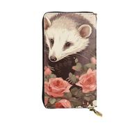 SDTYKHJ Women's Wallet Clutch Large Capacity Long Wallet Opossum and Roses Leather Ladies Card Phone Holder Travel Purse