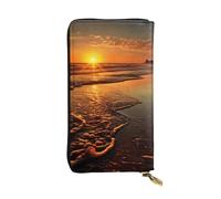 SDTYKHJ Women's Wallet Clutch Large Capacity Long Wallet Orange Sunrise Beach Leather Ladies Card Phone Holder Travel Purse