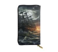 SDTYKHJ Women's Wallet Clutch Large Capacity Long Wallet Scary Ship at Sea Leather Ladies Card Phone Holder Travel Purse