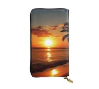 SDTYKHJ Women's Wallet Clutch Large Capacity Long Wallet Sunset Sea Tropical Palm Tree Scenery Leather Ladies Card Phone Holder Travel Purse