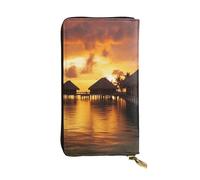 SDTYKHJ Women's Wallet Clutch Large Capacity Long Wallet Tahiti Resort Sunset Peel Leather Ladies Card Phone Holder Travel Purse
