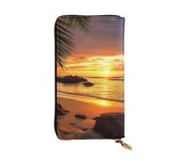 SDTYKHJ Women's Wallet Clutch Large Capacity Long Wallet Tropical Beach Coastal Sunset Leather Ladies Card Phone Holder Travel Purse