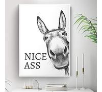 SDVIB Black White Butt Canvas Painting Funny Sign Nice Ass Vintage Donkey Poster Wall Pictures for Living Room Home Decor 60x80cm Frameless
