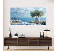 SDVIB Canvas Art Featuring an Olive Tree by The Sea with a Rocky Landscape, Perfect for Modern Room Wall Decor(90x180cm/ Frameless)