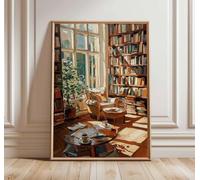 SDVIB Cozy Reading Room Art Print | Impressionist Library Poster | Book Lover Wall Art | Rustic Study Painting Style(50x70cm/Frameless)