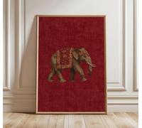 SDVIB Indian Elephant Pattern Print, Red Canvas Art Prints, Boho Tribal Decor, Oriental Animal Poster, Interior Home Decor(30x40cm/Frameless)