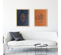 SDVIB Modern Leaf Print Navy Blue and Burnt Orange Watercolor Plant Poster Minimalism Canvas Painting Art Wall Picture Home Decor 30x45cm-2Pieces Frameless